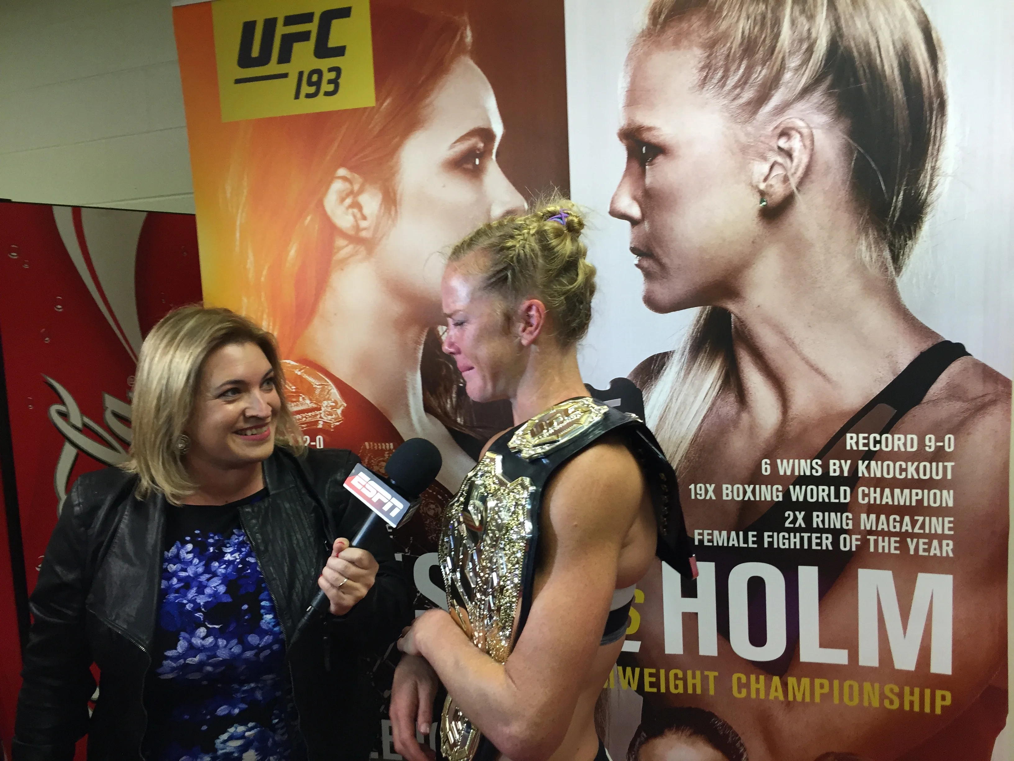 Holly Holm with the UFC Bantamweight Championship belt